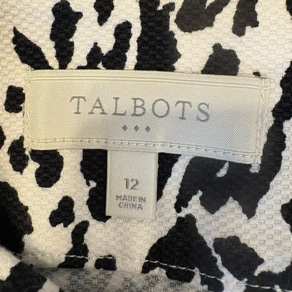 Talbots cotton blend animal print pencil skirt black & white jacquard pattern 12
